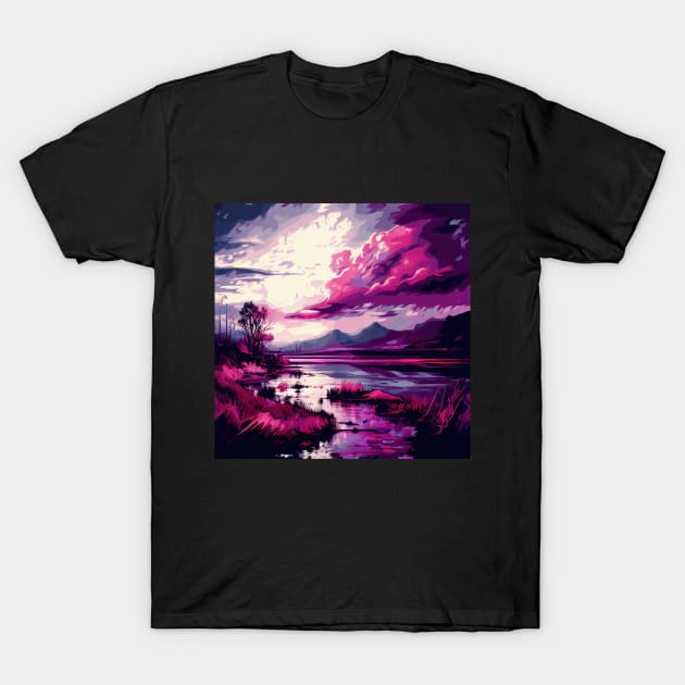 Pink Lake with Clouds T-Shirt by The Art Mage